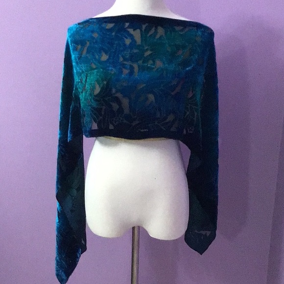 Cocoon House Women’s Scarf 62”x 13” Velvet Silk Viscose Blend Turquoise Floral - Picture 1 of 7